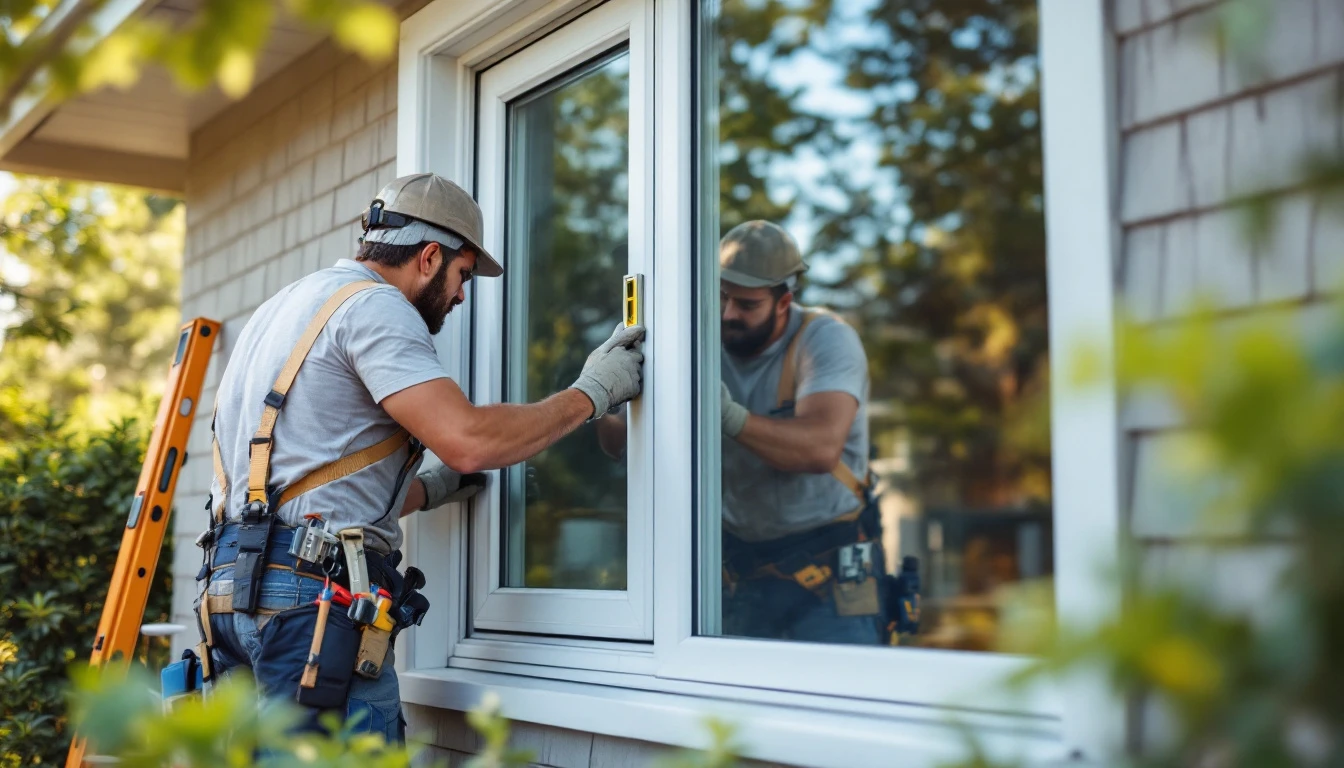 Installer measuring a window opening in a residential home with a tape measure and notepad